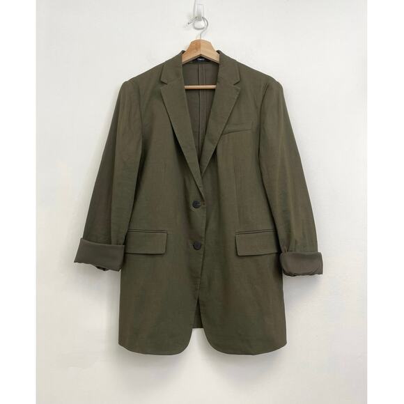 Theory Linen-Blend Rolled Sleeve Eco Crunch Wash Boyfriend Blazer Jacket Size 4 - Picture 1 of 14